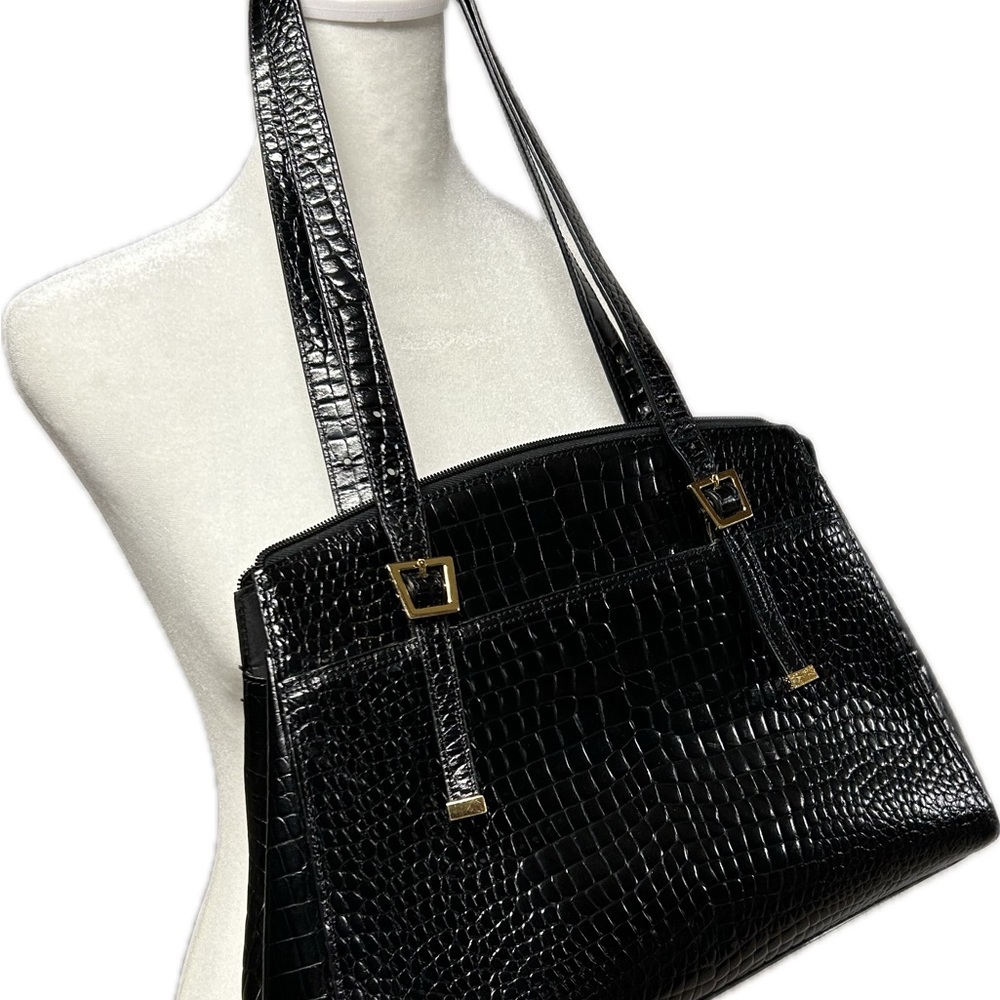 Etienne Aigner Black Crocodile-Embossed Shoulder Bag